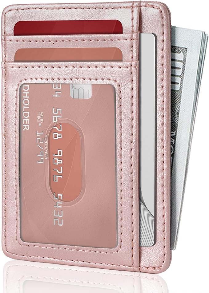 Hoewina Slim Wallet for Men, Credit Card Holder Wallet, Minimalist Design - RFID Blocking Front Pocket Leather Thin Wallet for Men and Women(Rose Gold)