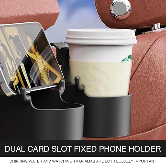 2 Pack Car Seat Headrest Hook with Cup Mount, 3 in 1 Multifunctional Vehicle Storage Hook Replacement, Universal Waterproof Automotive Organizer Accessories for Truck SUV Car (Black)