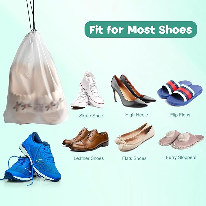 12 Pcs Shoe Bags for Travel，PLULON Clear Drawstring Travel Shoe Bags for Packing Waterproof Dustproof Shoes Organizer Pouch Travel Accessories Shoe Storage Bag for Women Men Portable Travel Essentials