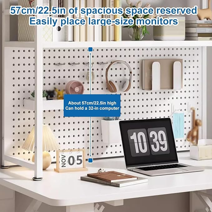 Computer Desk Desktop Shelf, Desk Shelves, Desktop Shelf, Desk Add on Shelf, Desk Shelf with Perforated Board, Metal Countertop Organizer, for Computer Desk Dorm Room Office(Black,115cm/45)