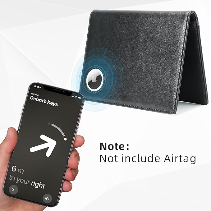 Leather Passport Wallet with AirTag Slot — RFID Passport Holder for Travel Men, Slim Travel Wallet with Card, Cash & Ticket Slots
