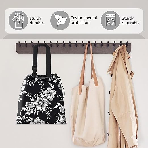 Car Trash Bag Large Hanging Can for Back of Seat, Cute Waterproof Car Garbage Bag for Vehicle, Travelling, Outdoor Beautiful Black White Floral