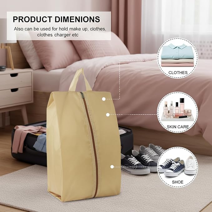 6pcs Portable Shoe Organizer, Travel Pouches with Zipper, Golf Shoe Bags, Clothes Bags, Soccer Cleats Bag Shoe Pouch for Gym, Waterproof, Odor-Resistant (Khaki)