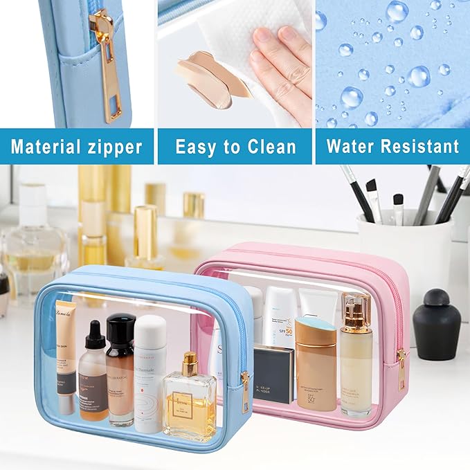 TSA Toiletry Bag Clear Makeup Bag Travel Essentials Cosmetic Bag for Men and Women(Blue + Pink)