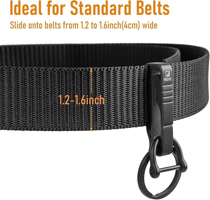 FEGVE Titanium Key Belt Clip with Key Ring, Belt Key Holder Key Chain Clip Black Keychain for Men