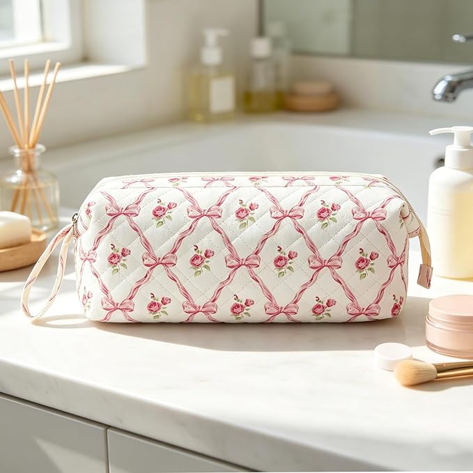 Stratalife Quilted Hair Tools Travel Bag with Polishing Cloth Compatible with Dyson Airwrap Shark Flex Style, Portable Bow Toiletry Bag Hair Dryer Curling Iron Carrying Case Travel Essentials White
