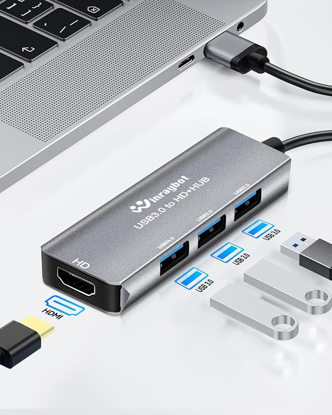 USB Hub with HDMI Extended Monitor 1080P@60Hz Display with 3 Port USB 3.0 Hub,Mirror & Extend Display Mode, Portable Aluminum USB Docking Station for Laptop, Desktop PC