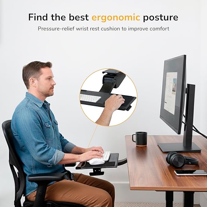 Mount-It! Under Desk Keyboard Tray, Adjustable Slide-Out Keyboard & Mouse Platform, 26.5" W × 10" D, Ergonomic Wrist Rest, Height Tilt & Swivel, Heavy-Duty Bolt-On Keyboard Drawer