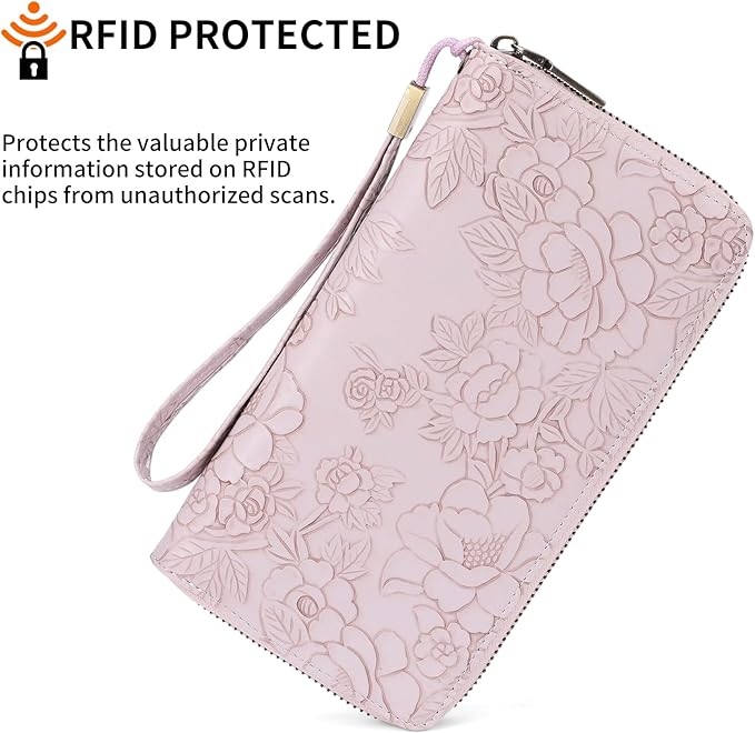 SENDEFN Women's Wallet RFID Blocking Leather Zip Around Wallet Large Capacity Long Purse Credit Card Holder with Wristlet