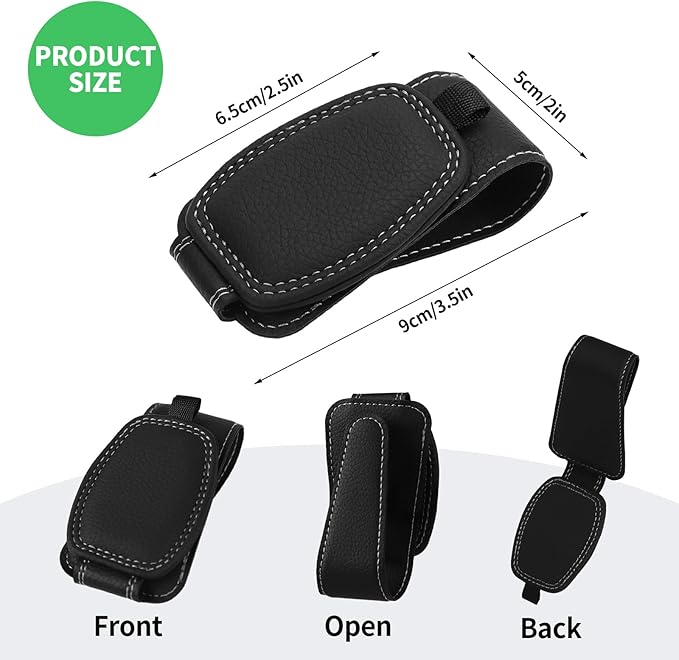 CJSD Sunglass Holder for Car, Premium Leather Sun Visor Clip Mount, Universal Fit Magnetic Clips, Interior Car Accessories- 2 Pack