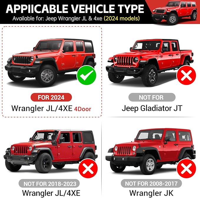Center Console Organizer for 2024+ Jeep Wrangler JL JLU 4XE Gear Shift Console Side Tray Trunk Organizer Hanging Armrest Storage Box for Wrangler Accessories(24+ 5-piece, Not Gladiator)