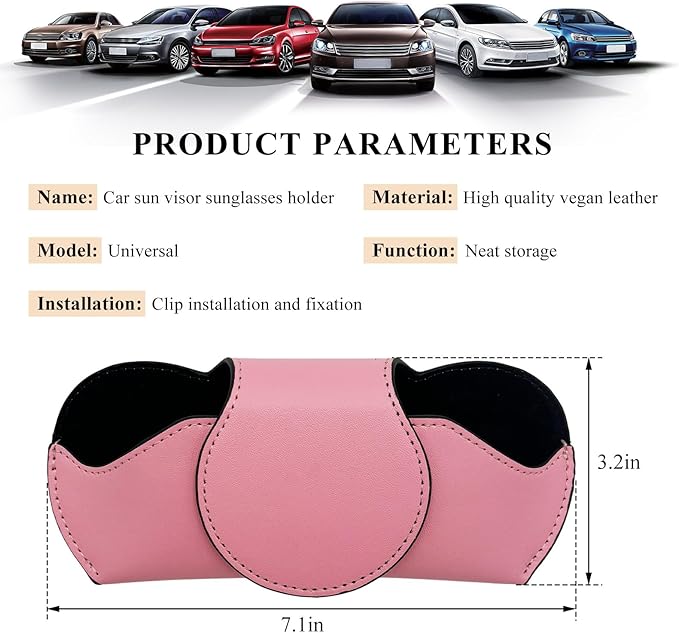 Sunglass Holder for Car Visor, Leather Sun Visor Glasses Storage Case, Car Visors Sunglasses Holder for Cars (Pink)