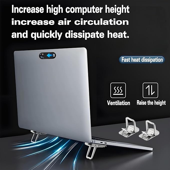 2PCS Laptop Stand Portable,Adjustable Laptop Riser, Ergonomic Cooling Mini Invisible Notebook Stand Riser for Desk Computer Keyboard MacBook (Black)