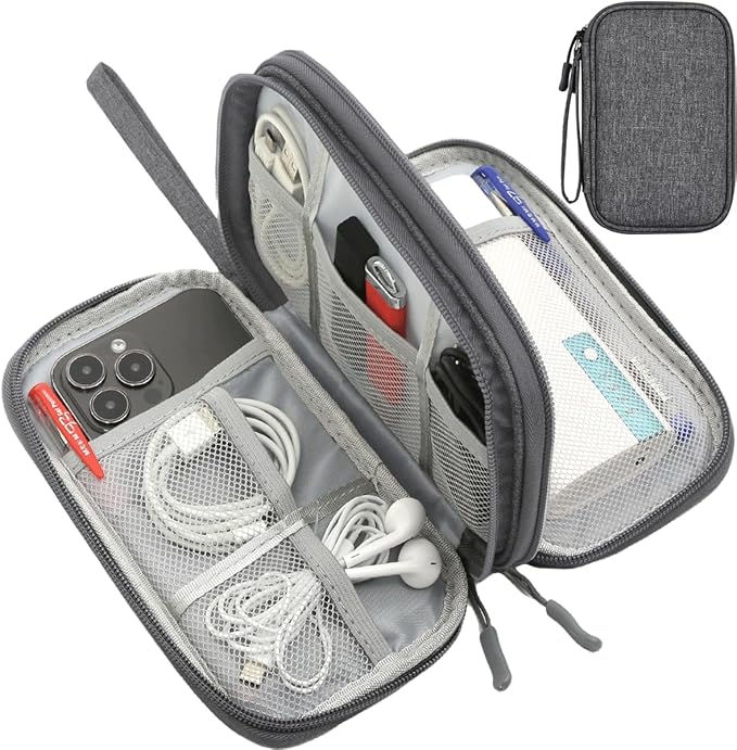 CAAORDKSO Electronics Organizer Case, Cable Organizer Bag Waterproof Electronic Accessories Carry Case with Handle for Cable, Cord, USB, Charger, Phone, Power Bank, Earphone (Dark Gray, Medium)