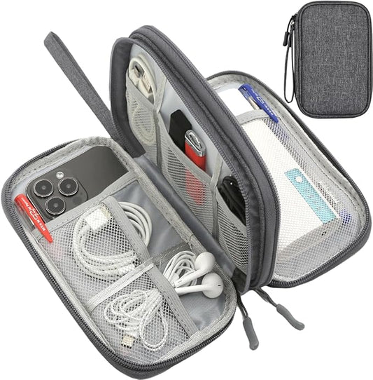 CAAORDKSO Electronics Organizer Case, Cable Organizer Bag Waterproof Electronic Accessories Carry Case with Handle for Cable, Cord, USB, Charger, Phone, Power Bank, Earphone (Dark Gray, Medium)