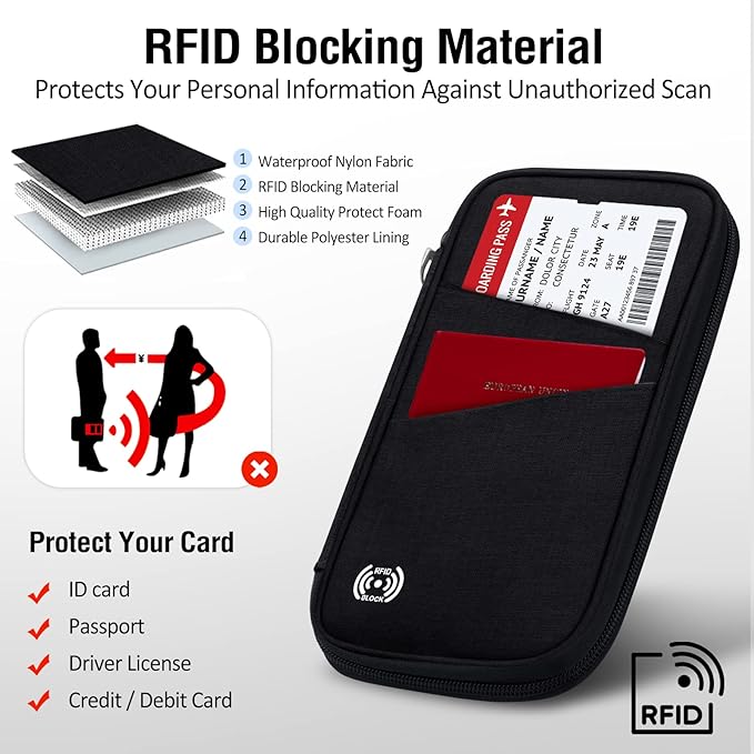 BKNOOU Passport Holder Family Rfid Blocking Travel Document Organizer,Travel Passport Wallet Waterproof Multiple Passport Holder for Traveling,Passport Organizer for Men Women