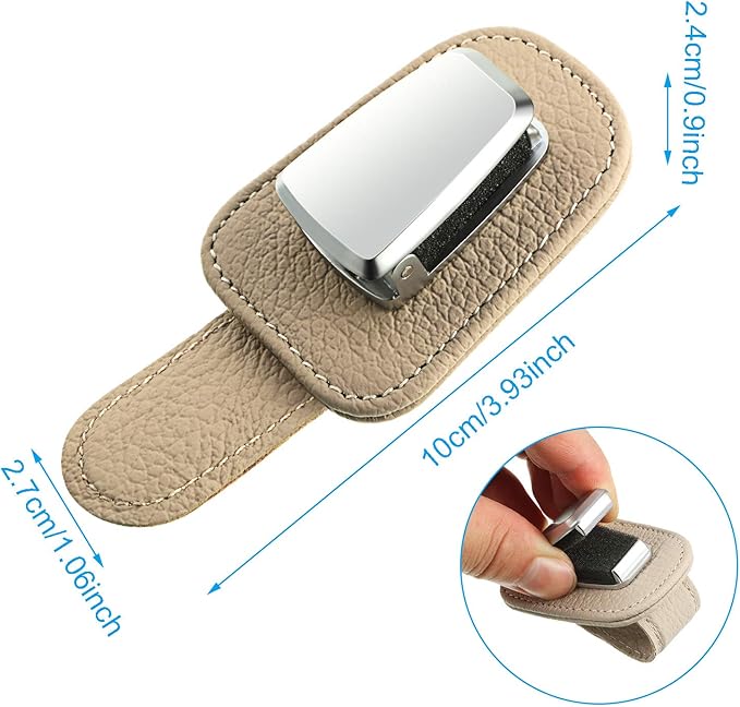 Mudder 2 Packs Sunglasses Holder for Car Universal Visor Sunglasses Holder Clip Leather Eyeglasses Hanger and Ticket Card Clip Eyeglasses Mount for Car(Beige)