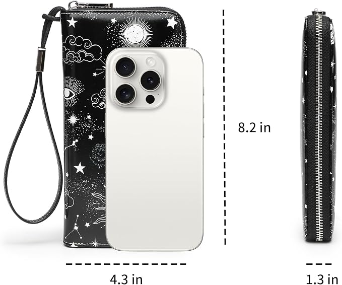 Rfid Blocking Wristlet Large Wallet for Women Credit Card Holder Bifold Designer Zipper Phone Long Wallet Purse Starry Sky