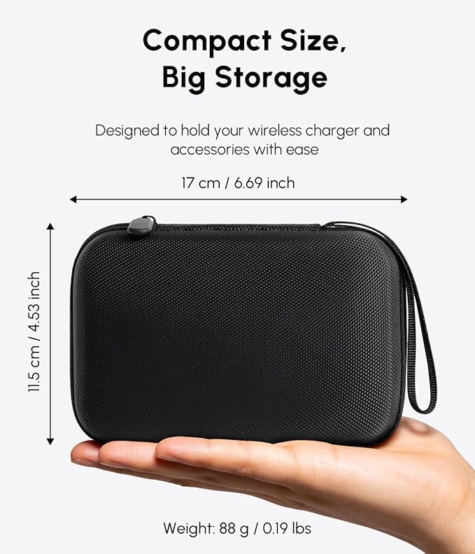 Portable Charger Case Compatible with Hicober 3 in 1 Wireless Charging Station, 1680D Oxford Charger Organizer Travel Case for Foldable Charging Pad, Adapter and Cable - Matte Black