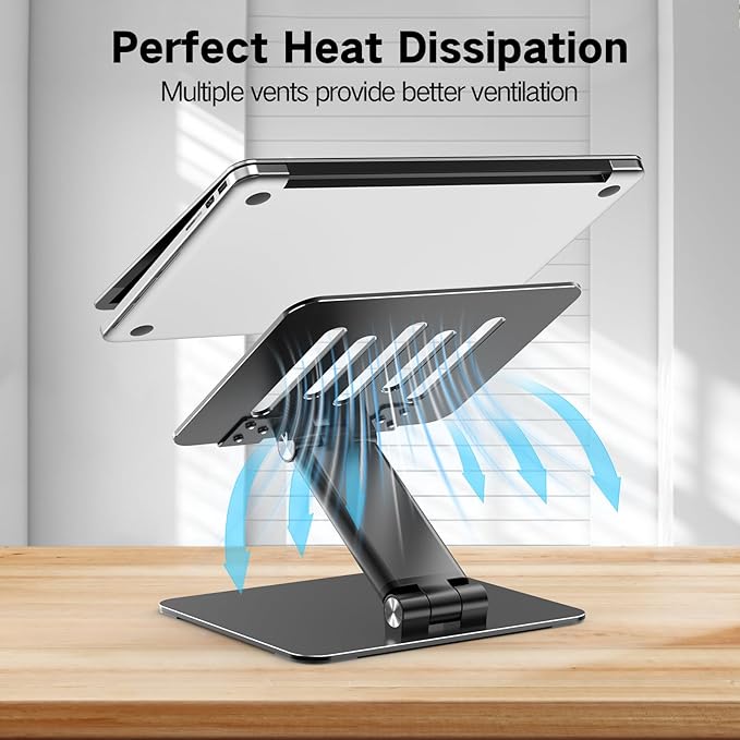 Adjustable Laptop Stand for Desk, Metal Foldable Laptop Riser, Portable Laptop Holder, Ventilated Cooling Computer Notebook Stand Compatible with 10-17.3” Laptops