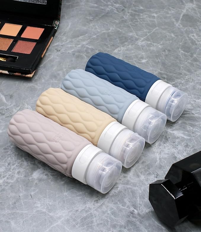 100 ml Silicone Travel Bottles for Toiletries with Labels/Clear Bag, Holiday Travel Essentials Leakproof Refillable Squeeze Travel Size Containers Set for Shampoo and Conditioner