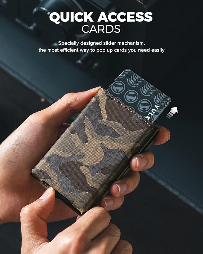 VULKIT Pop Up Wallet for Men, Credit Card Holder Minimalist Slim Bifold Wallets RFID Blocking with Gift Box Desert Camouflage
