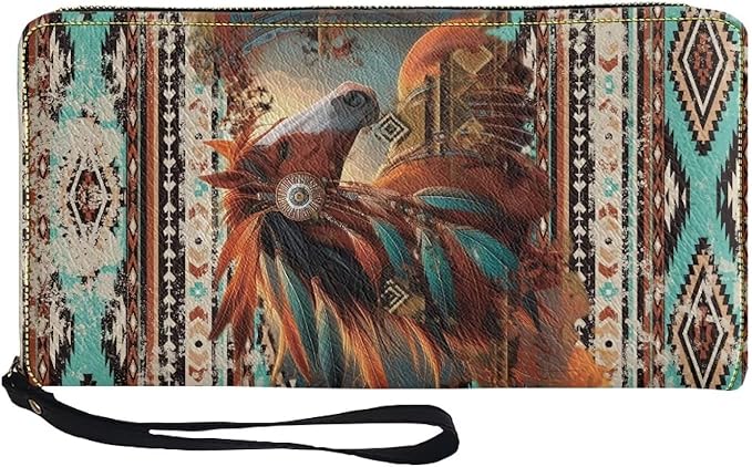 Bulopur Western Horse Wallet for Women PU Leather RFID Blocking Wristlet Wallet for Women & Teen Girls Large Capacity Phone Clutch Long Wallets Zipper Around Gifts for Mom