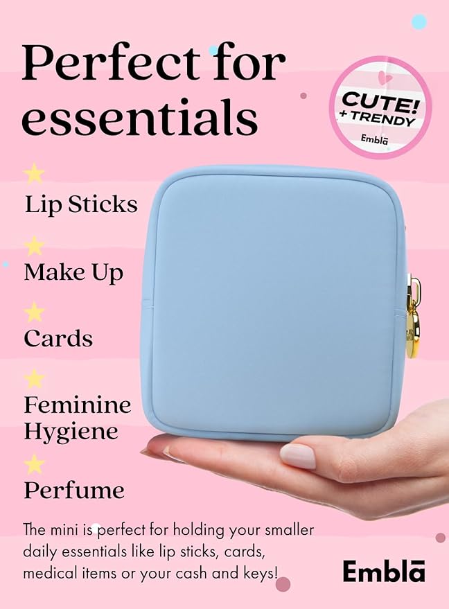 Embla Small Makeup Bag for Purse, Mini Waterproof Nylon Cosmetic Pouch, Durable and Lightweight Travel Toiletry Bag with Smooth Zipper, Blue