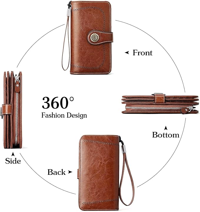 BOSTANTEN Leather Wallet for Women RFID Blocking Zip Around Credit Cards Holder Phone Clutch