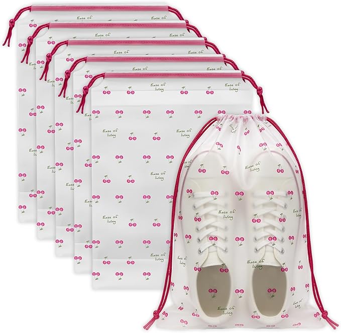 Shoe Bags for Travel, 13.8" x 11.8" Travel Shoe Bags for Packing, Large Waterproof Portable Travel Shoe Storage Bags Travel Essentials Women for and Men (5, Cherry)