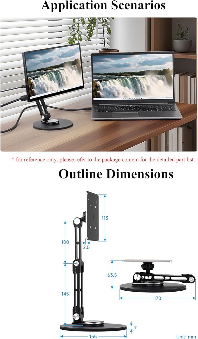 VESA Monitor Stand, Compatible with Up To 19inch Monitors, Supports 50 x 50 / 75 x 75 / 100 x 100 (mm) VESA Mounting Holes,Supports Multi-axis Rotation, Portable Adjustable Foldable