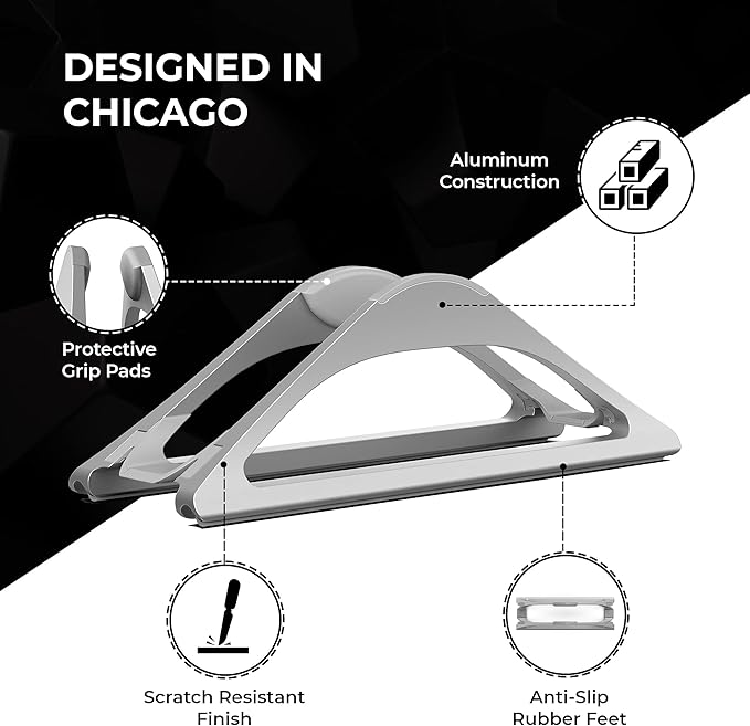 HumanCentric Vertical Laptop Stand for Desks in Silver Color, Upright Adjustable Holder to Dock Apple MacBook Stand, and Other Laptops to Organize Work & Home Office, Automatic Grip