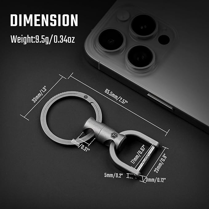 KeyUnity KM13 Swivel Keychain with D Ring Key Shackle, Titanium Rotatable Key Organizer