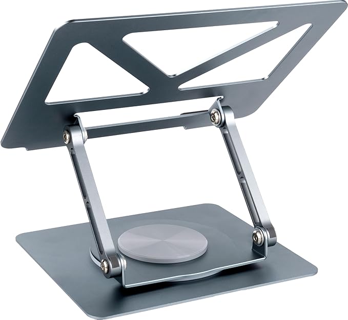 360 Rotating Aluminum Laptop Stand, Adjustable & Foldable Ergonomic Computer Stand, Compatible with MacBook, iPad, Dell, HP up to 16 Inches for Home & Office, Gray