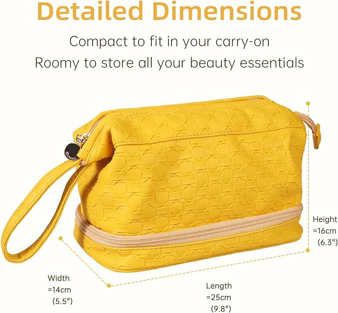 Abiudeng Large Capacity Makeup Bag Ladies Cosmetic Bag Travel Bag with Compartments Portable PU Leather Travel Makeup Bag with Handle
