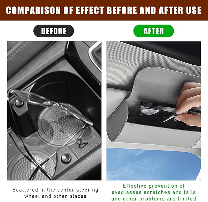 Augeny Sunglasses Holder for Car Sun Visor, Leather Auto Eyeglasses Storage Case with Hidden Magnetic Closure, Protective Glasses Organizer Box, Vehicle Visor Accessories for Woman Man (Gray)