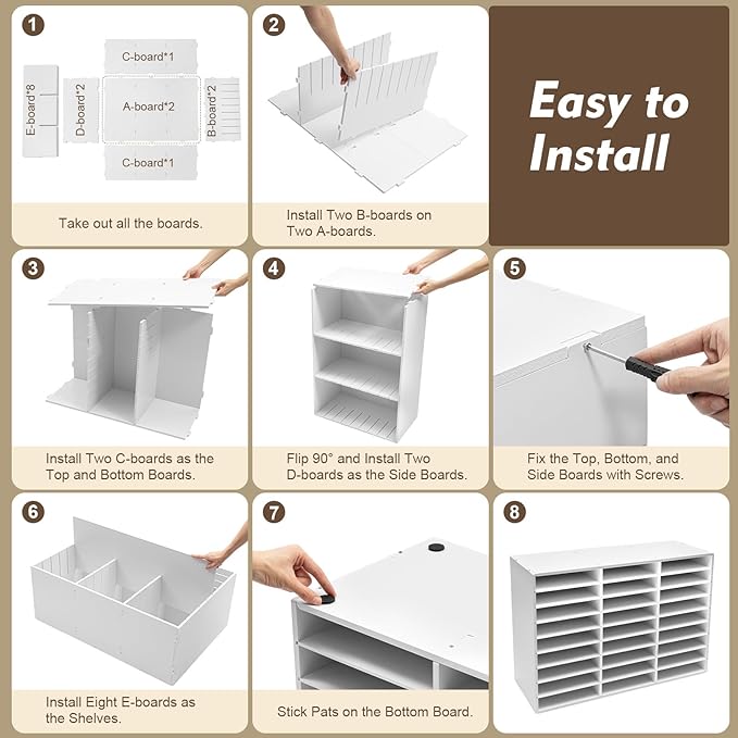 Literature Organizer 27 Slots, Compartments Mail Sorter Organizer, Adjustable Desktop File Organizer with Removable Shelves, Paper Organizer for Home Office School (White, 27 Slots)