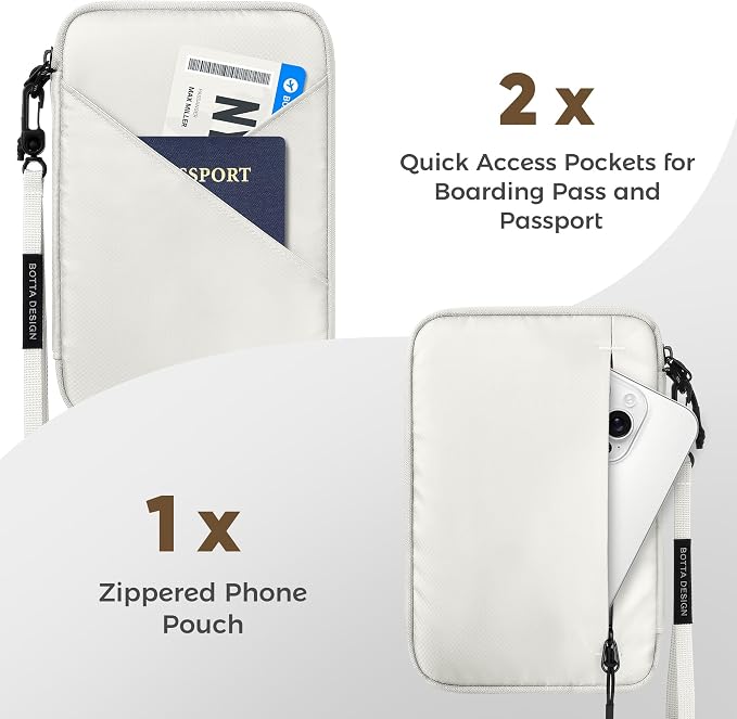 Veki Passport Holder for Travel Women Family, Passport Wallet Bag, RFID Travel Document Organizer, Waterproof Passport Holder for Men, Portable Case for Cards, Cash, Tickets, ID (Beige, L)