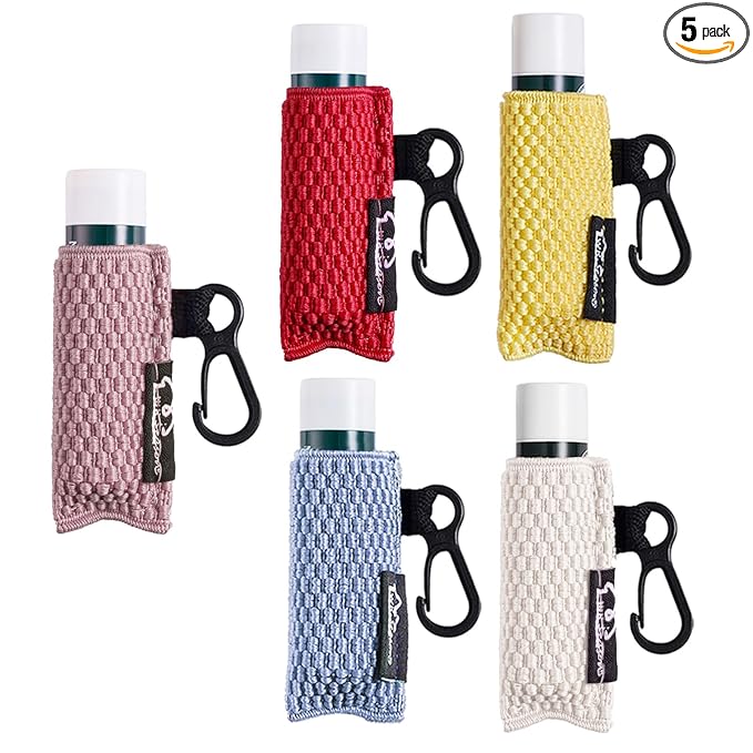 WK IEASON Lip Balm Holder Keychain, Stocking Stuffers for Teen Girls, 5PCS Clip on Lip Gloss Holder Compatible With Chapstick, Burt's Bees Sleeves Holder Key Chains Women Cute Elastic Lipstick Holder