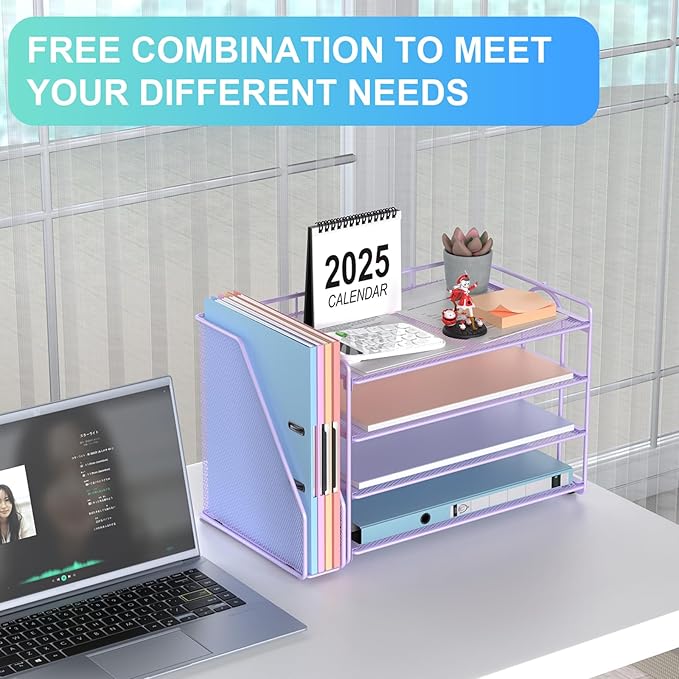 gianotter 4-Tier Paper Organizer With Magazine Holder, Desk Organizers and Accessories, Desk Accessories & Workspace Organizers, File Organizer for Office Supplies Storag (Purple, 4-Tier)
