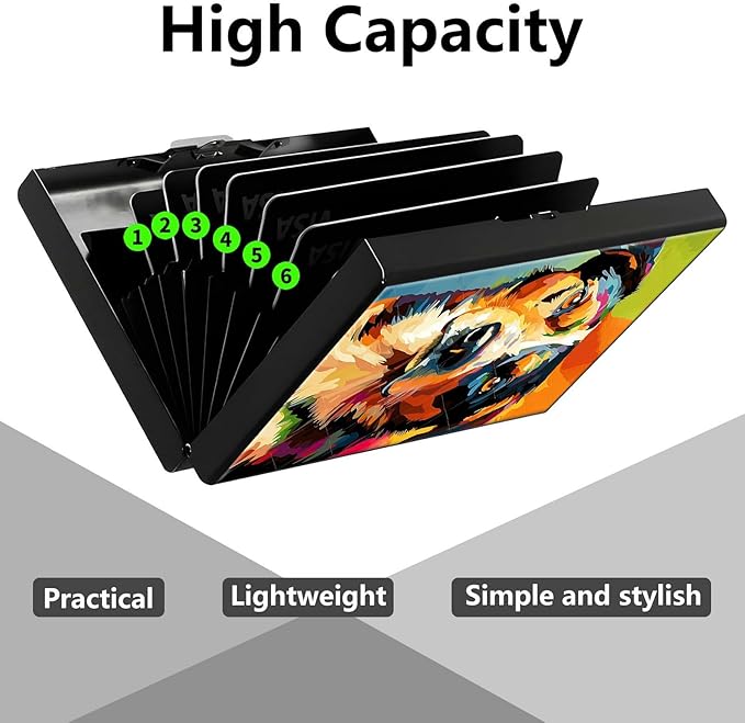 Credit Card Holder, Art Colorful Painting Dog Design Mini RFID Blocking Aluminum Wallet Slim Metal Hard Case Shell Travel Wallet ID Case Small Credit Cards Case Business Cards for Women Men