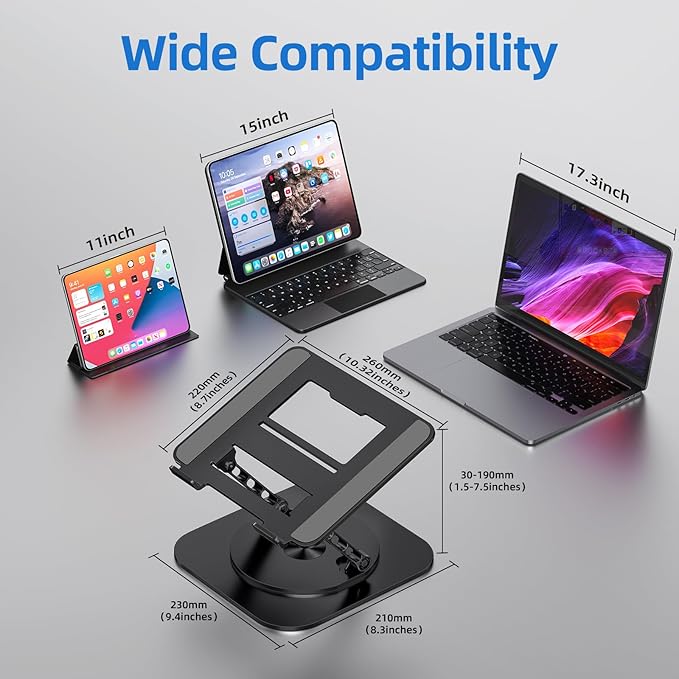 MCHOSE Laptop Stand for Desk, Ergonomic Laptop Riser with 360° Rotating Base, Foldable Notebook Computer Holder Stand Compatible with MacBook Air Pro, Dell XPS, More 10-17" Laptops, Black