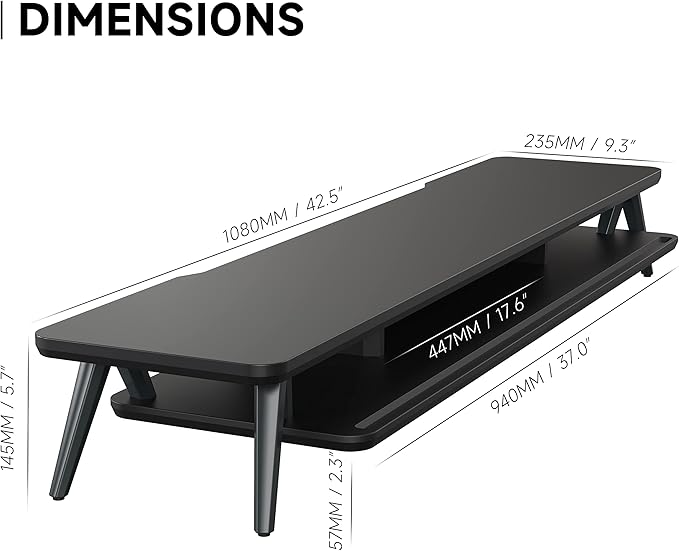 Fenge Dual Monitor Stand, Monitor Stands Riser for 2 Monitors, 42.5 Inch Monitor Stands Shelf with 12 Color LED Light for Office Desk