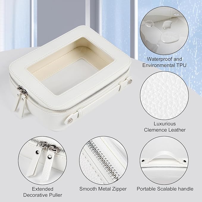EcoVision Clear Makeup Bag, Travel Cosmetic Accessory Bag, Toiletry Organizer Bags for Women, Portable Waterproof Zipper Cosmetic Bag with Transparent Window