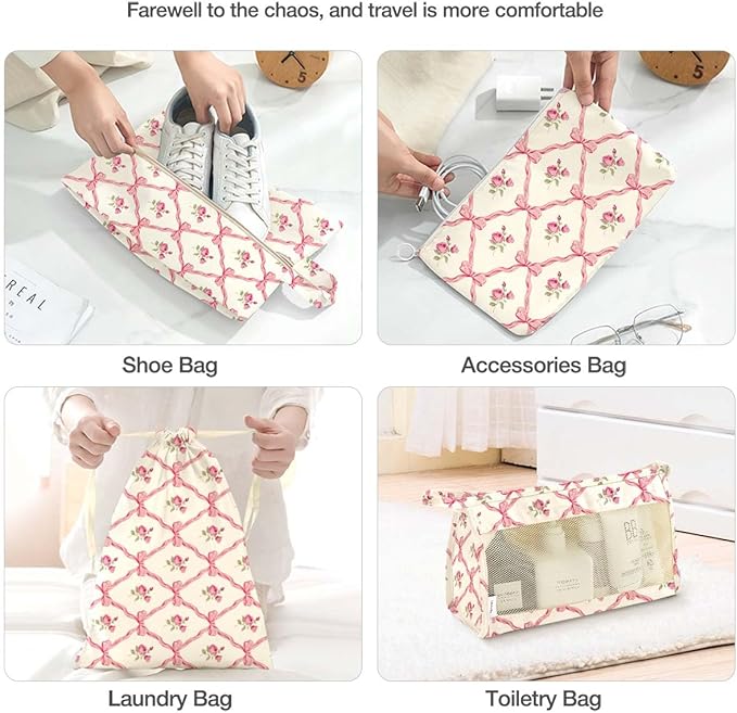 8 Set Packing Cubes for Suitcases,Packing Cube with Shoe, Cosmetics, Clothing, and Accessories Bags Packing Cubes for Travel Luggage Organizer Women Men(Bow Flowers)