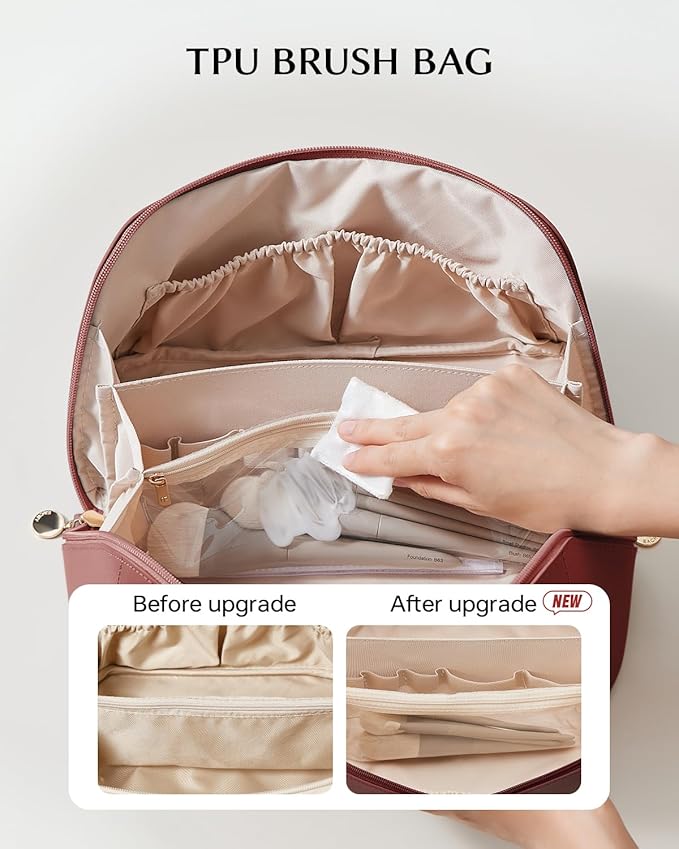 EACHY Travel Makeup Bag, Large Capacity Cosmetic Bag for Women, Waterproof PU Leather, Flat Open Portable Toiletry Bag for Skincare, Brushes & Travel Essentials