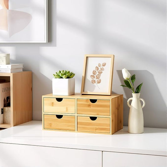 Desk Organizer 4 Drawers Tabletop Storage Organization Box, No Assembly Needed for Home Office Storage, 12.99 * 7.48 * 6.3in (2 above & 2 below)