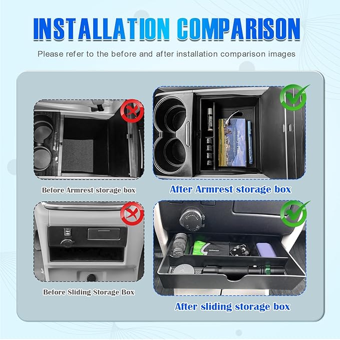 EDBETOS 2PCS/Set Center Console Organizer Compatible with Toyota Sienna 2015-2018 2019 2020 Interior Accessories Console Drawer Insert Tray and Sienna Secondary Armrest Storage Box, ABS Material