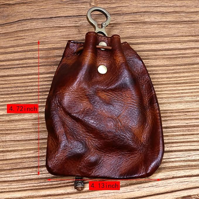 1 Pcs Leather Mini Medieval Pouch Keychain, Coin Organizer, Change Holder, Leather Drawstring Pouch for Men & Women