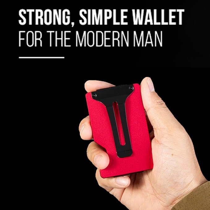Slim Wallet for Men,RFID Blocking Minimalist Metal Wallet, Money Clip/Cash Holder, Front Pocket Aluminum Credit Card Holder, Ideal Gift for Men-Matte Red